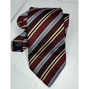 Canali Men's Silk Tie Burgundy Maroon Gray Gold Stripes Classic Old Money Italy